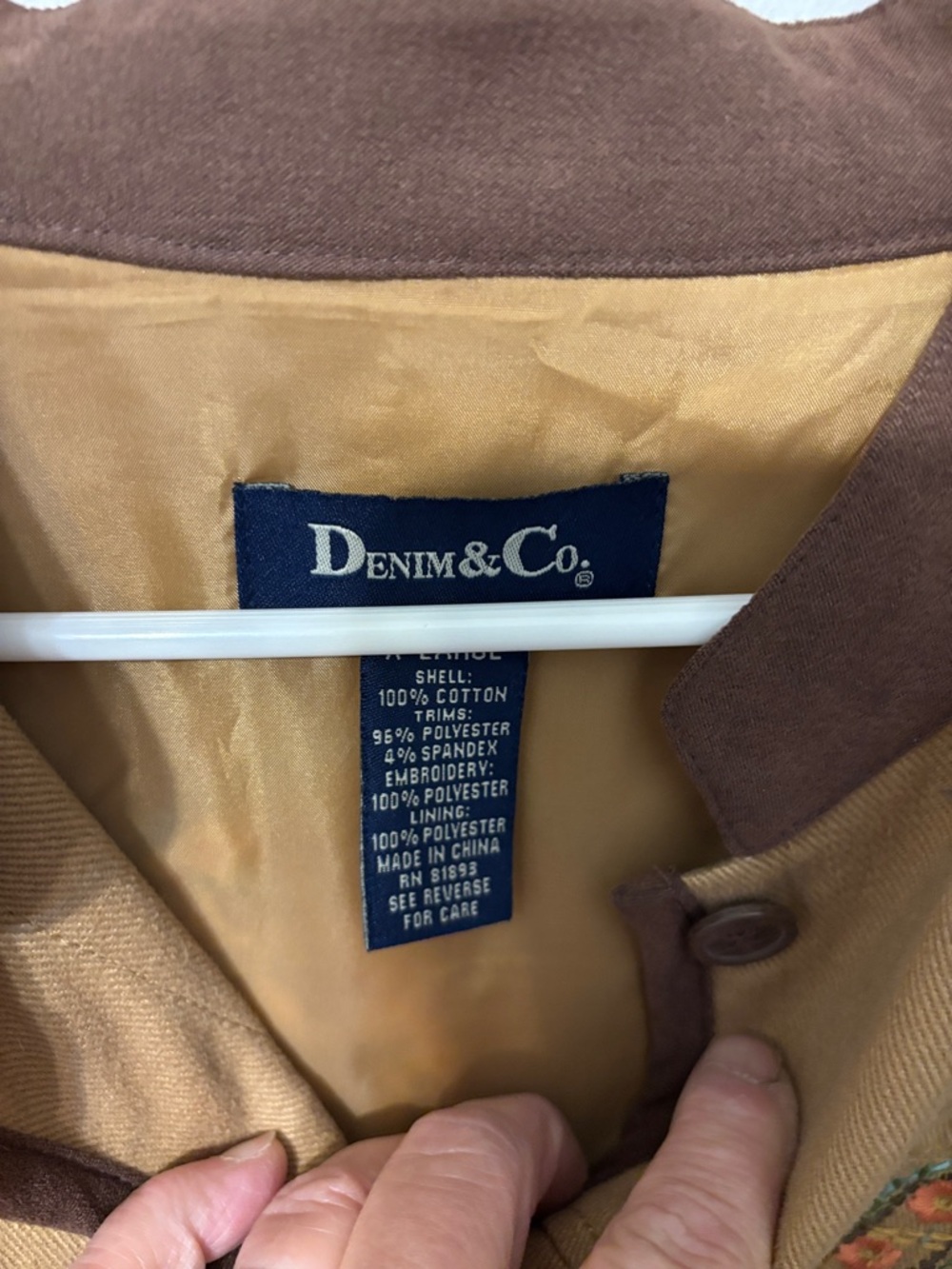Denim & Co. Embroidered Tan Jacket with Brown Trim - Picture 9 of 13